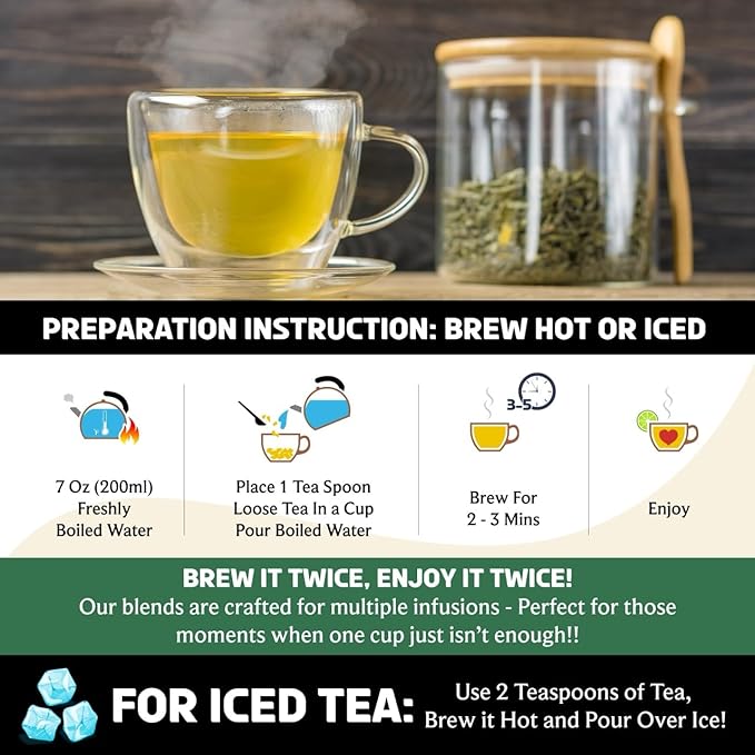 BREWIX, Green Tea Loose Leaf (50+ Cups, 3.53oz/100g) Gluten Free I High Elevation Grown Green Tea