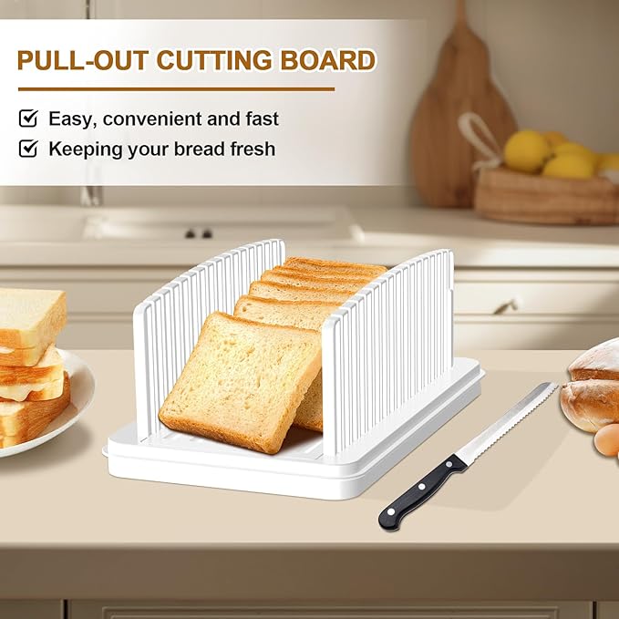 Upgrade Pull Out Bread Slicer for Homemade Bread, Foldable Bread Slicing Guide,Removable Cutting