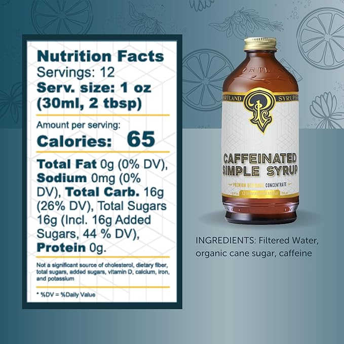 Portland Syrups - Caffeinated Simple Syrup - Premium Beverage Concentrate for a Boost of Clean