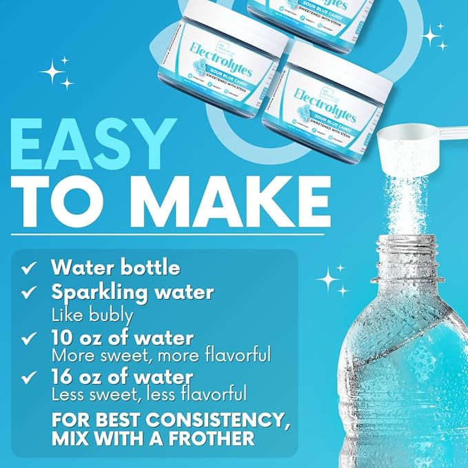 Zero Sugar - Sour Blue Candy Electrolytes Powder - Refreshing Hydration - Caffeine Free Energy