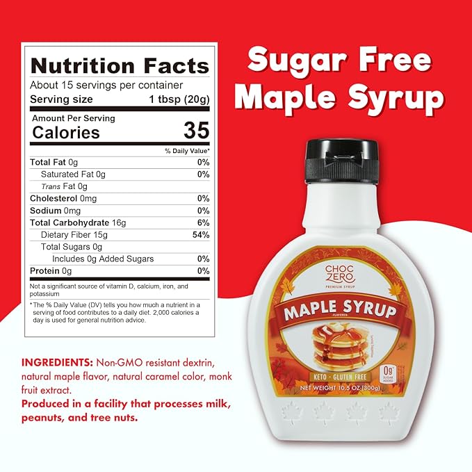 ChocZero Maple Syrup, Sugar Free, Low Carb, Sugar Alcohol Free, Gluten Free, No Preservatives