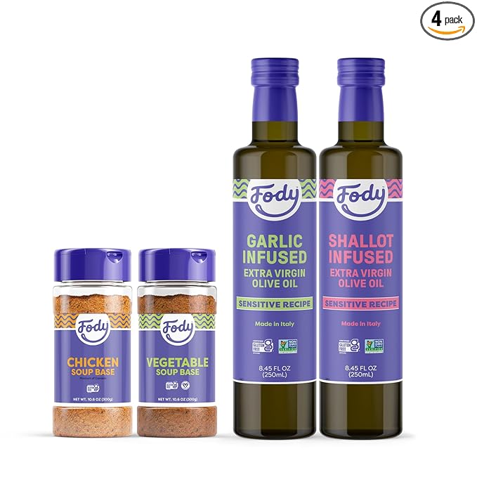Fody Foods Cooking Bundle | Chicken & Vegetable Soup Base, Garlic & Shallot Infused Olive Oil | Low