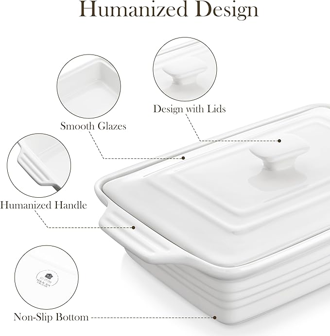 MALACASA 4.4 Quart Baking Dish With Lid, Porcelain Casserole dish with Lid, 13 x 9 Lasagna Pan Deep