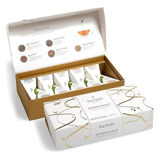 Tea Forte Winter Chalet Petite Presentation Box Tea Gift Set Sampler, 10 Count, 2 of Each Variety