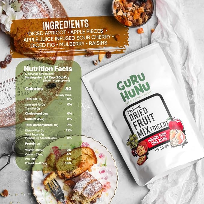 GURU HUNU Dried Fruit Mix, From Mediterranean, Healthy Snacks, No Sugar Added, Chemical Free, Diced