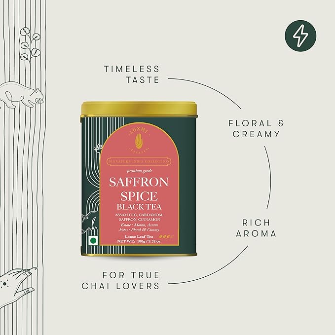 Luxmi Estates Saffron Chai | 100 gm | Signature India collection | Assam CTC Tea | Black tea