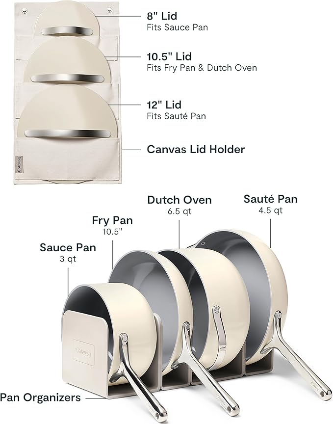 Caraway Nonstick Ceramic Cookware Set (12 Piece) Pots, Pans, Lids and Kitchen Storage - Non Toxic