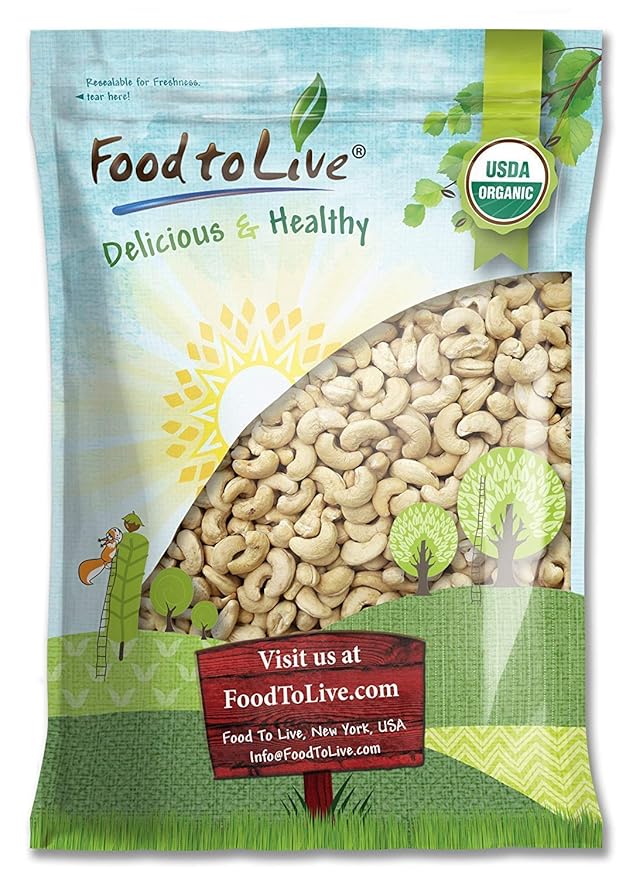 Food to Live Organic Cashews, 8 Pounds ??Whole, Size W-240, Unsalted, Non-GMO, Kosher, Raw, Vegan