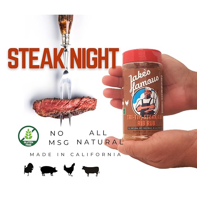 Jake's Righteous Rubs Tri Tip, Steak & Rib Rub 11 Oz All Purpose, Brown Sugar BBQ Seasoning for