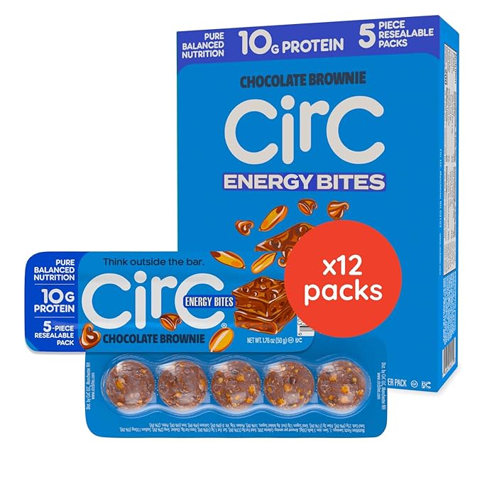 CirC Energy Bites - 12 Pack Chocolate Brownie Gluten Free Protein Balls - 10g Protein, Whole