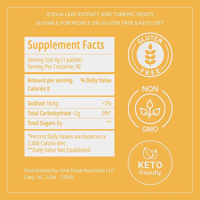 Carbon Sweeteners Stevia Sweetener Packets with Turmeric for Immunity Boosting - Supports Overall