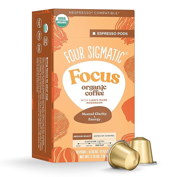 Four Sigmatic Focus Coffee Pods Compatible with Nespresso Original | Organic Medium Roast Espresso