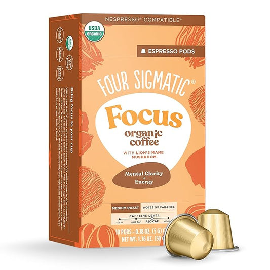 Four Sigmatic Focus Coffee Pods Compatible with Nespresso Original | Organic Medium Roast Espresso