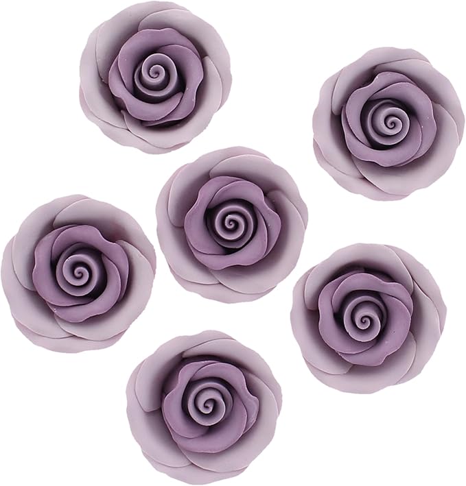 Global Sugar Art Premium Edible Roses, Lavender, Unwired, Medium 1.5 inches, 12 Count by Chef Alan