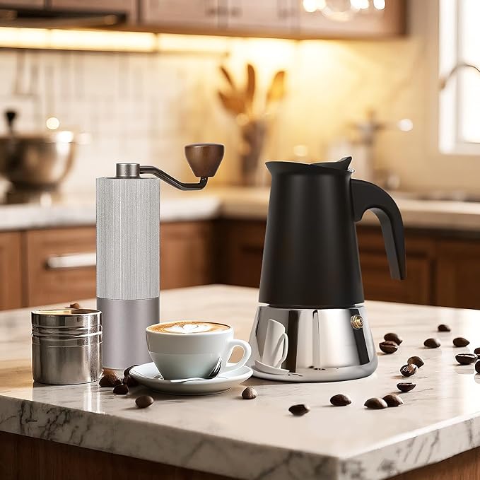 Moka Pot, 4 Cups (7.1 oz) Stovetop Espresso Maker, 304 Stainless Steel Moka Pot, Induction