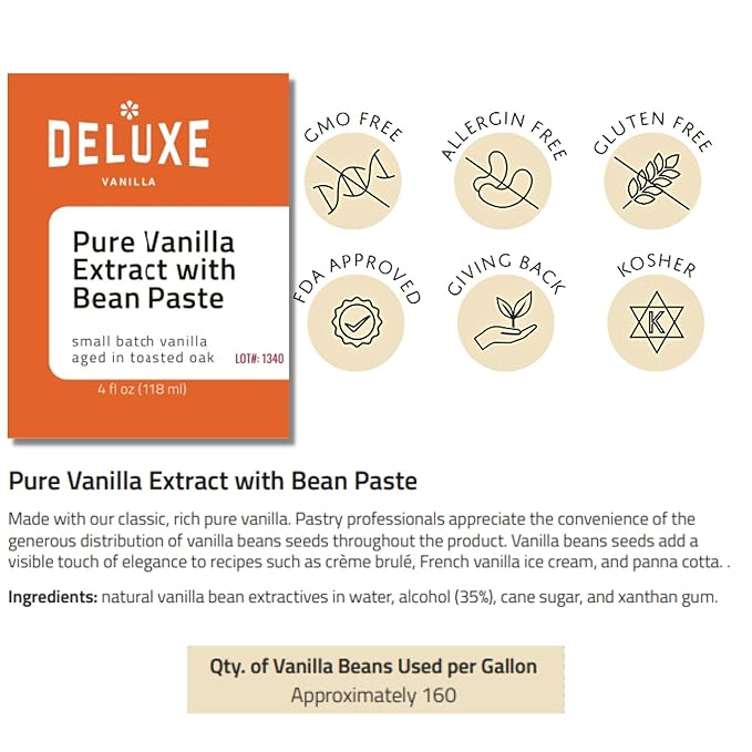 Vanilla Bean Paste for Baking (4oz) Deluxe Vanilla, Made from Pure Vanilla Extract and Vanilla Bean