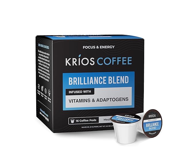 Krios Coffee Brilliance Coffee Pods, Enhance Energy & Focus with Essential Vitamins, L-Theanine