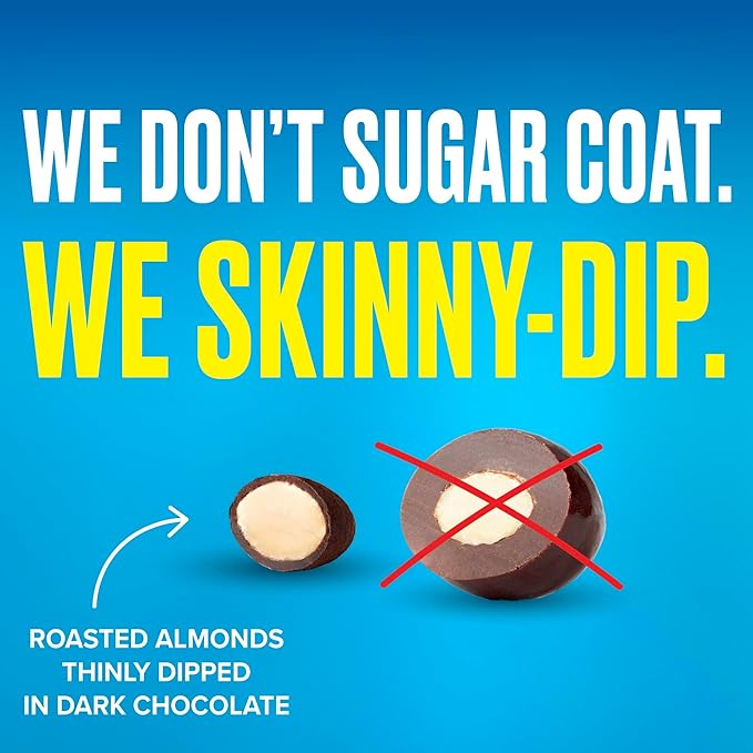 SkinnyDipped Dark Chocolate Cocoa Almonds, Healthy Snack, Plant Protein, Gluten Free, 3.5 oz