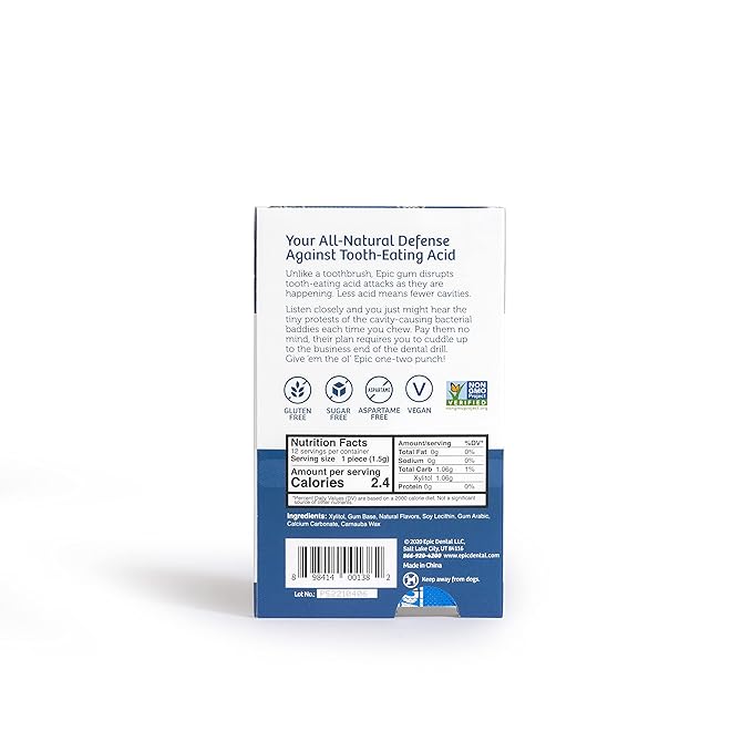 Epic 100% Xylitol Peppermint Chewing Gum - Sugar Free, Aspartame Free Dental Gum - Supports Oral