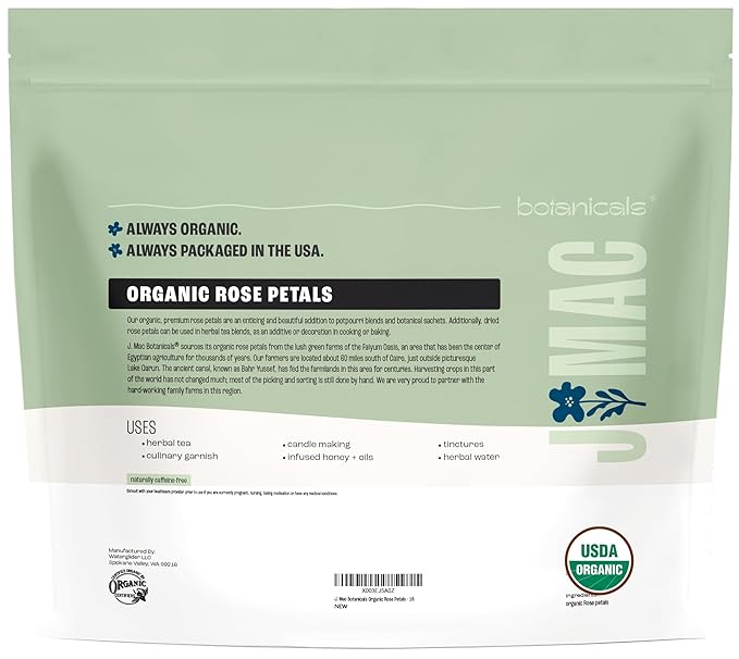 J MAC BOTANICALS Organic Rose Petals, (16 oz - Bulk 1 Pound) Certified USDA Organic, edible