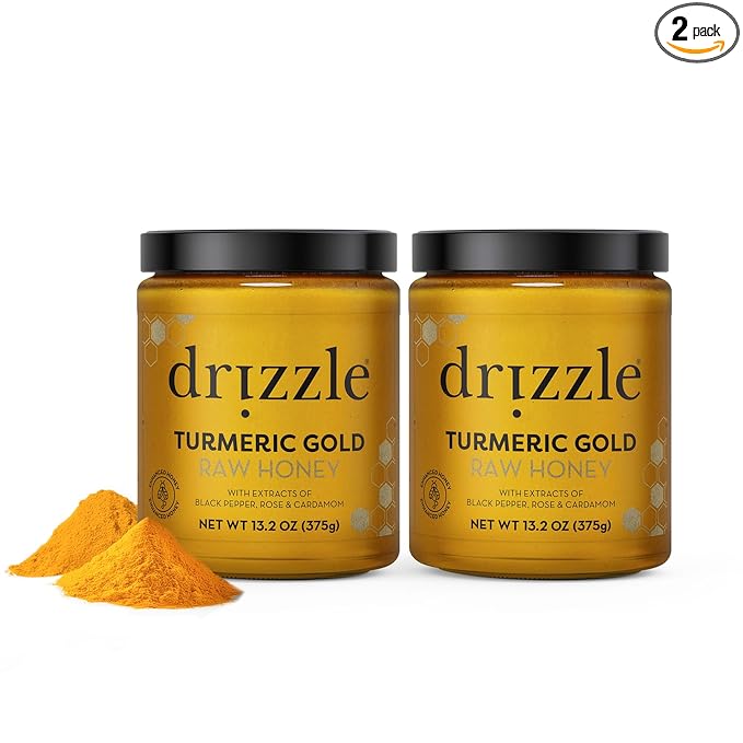 Drizzle Turmeric Gold Raw Honey - All Natural Pure Raw Honey with Organic Turmeric, Unfiltered, Use