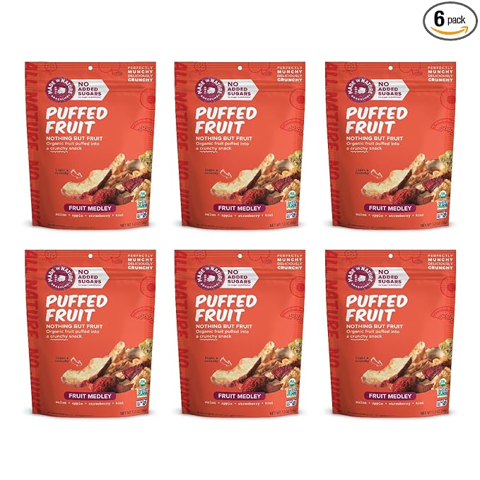 Made In Nature Organic Puffed Fruit Medley, 1.2 Ounce (Pack of 6) ??Fruit Variety Pack, Vegan