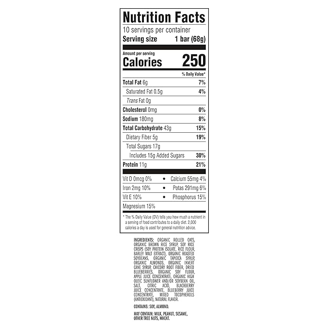 CLIF BAR - Blueberry Almond Crisp - Made with Organic Oats - Energy Bars - Non-GMO - Plant Based