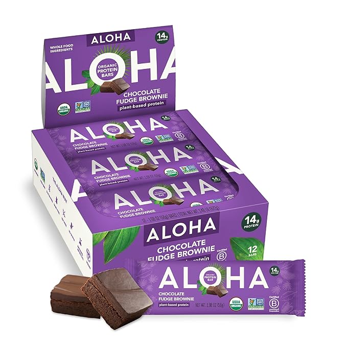 ALOHA Organic Plant-Based Protein Bars | Chocolate Fudge Brownie | Vegan, Gluten-Free, Paleo