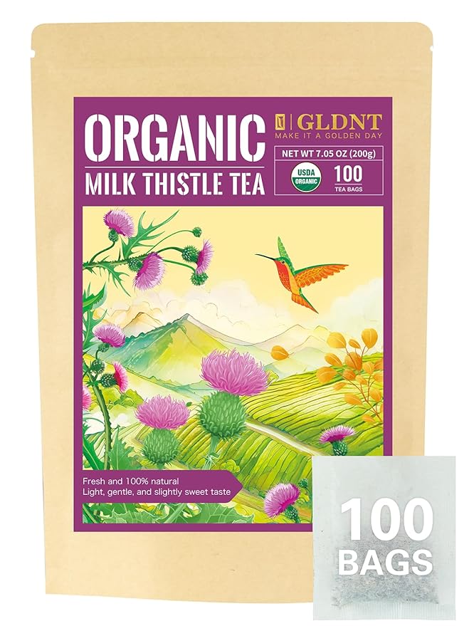 GLDNT Organic Milk Thistle Tea, Natural Organic Milk Thistle Seed Herbal Tea, Mild & Mellow Taste