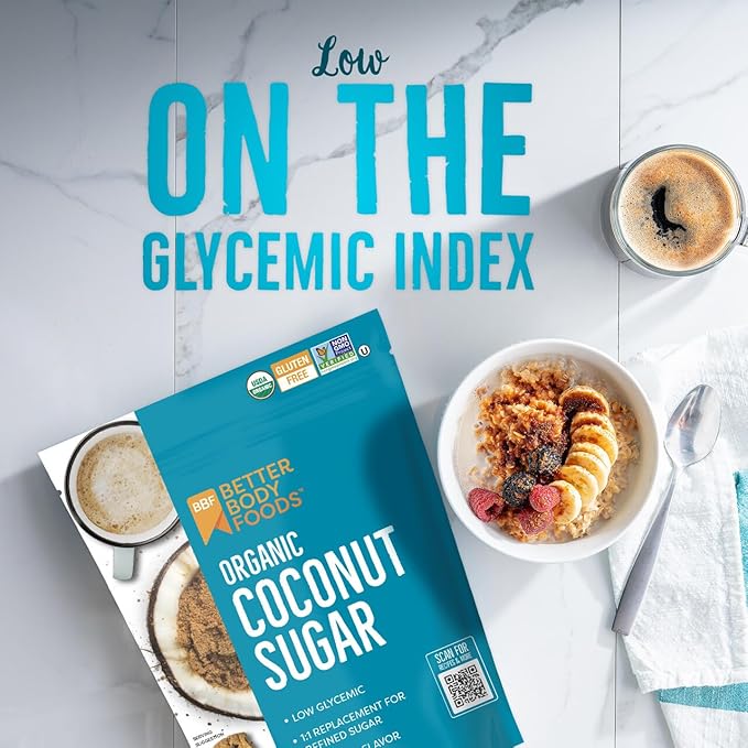 BetterBody Foods Organic Coconut Sugar, Gluten-Free, Non-GMO, Low Glycemic Sugar Substitute, 3.5