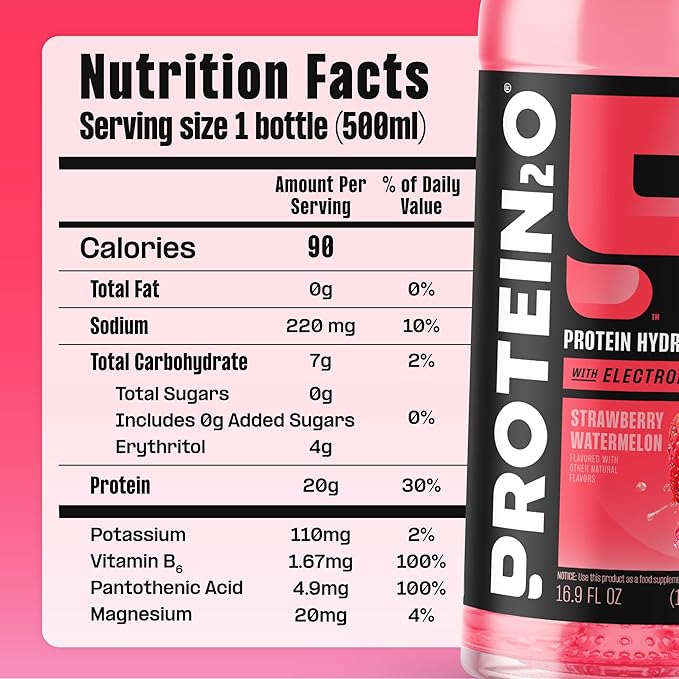 Protein2o Hydration Drink - 2-in-1 Liquid Clear Whey Protein Isolate and Electrolyte Drink - 20g