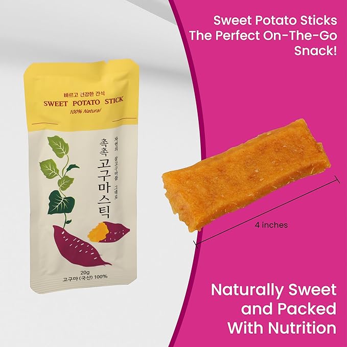 Korean Sweet Potato Sticks 20 Packs 100% Natural, Vegan, Low Carb, Gluten-Free Korean Snacks Pack