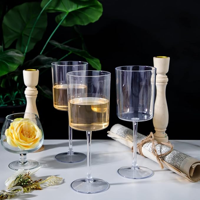 Ciaell 12 Pack Clear Plastic Wine Glasses - 10 Oz Disposable Wine Glasses with Stem for Parties &