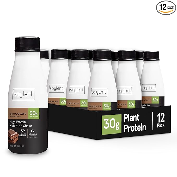 Soylent Complete Protein Shake, Chocolate, 30g Protein, Vegan, Dairy Free and 0g Sugar, Ready to