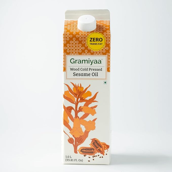 Gramiyaa Cold Pressed Non Toasted Sesame Oil for Cooking | 33.81 FL OZ (1L) | 100% Raw, Chemical