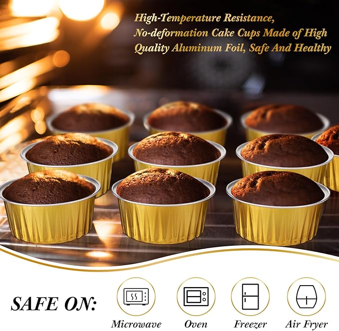 Gejoy 400 Pcs Aluminum Foil Baking Cups with Lids 5 oz Disposable Ramekins Mini Cake Pans Creme