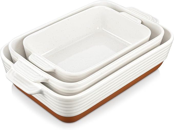 MALACASA Casserole Dishes for Oven, Ceramic Baking Dishes Set of 3, Baking Pan Casserole Dish Set