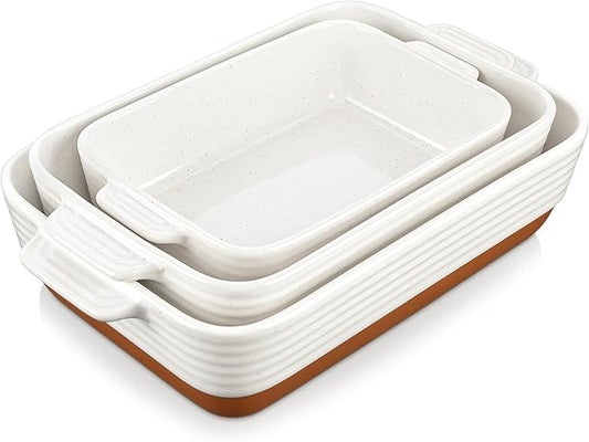 MALACASA Casserole Dishes for Oven, Ceramic Baking Dishes Set of 3, Baking Pan Casserole Dish Set