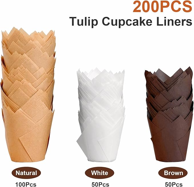 200pcs Tulip Cupcake Liners, Premium Muffin Liners Holders for Baking Cups, Greaseproof Cupcake