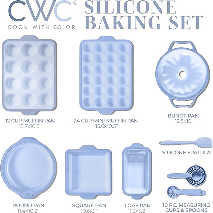 COOK WITH COLOR 17 Pc. Silicone Baking Pan Set - Non-Stick & Easy Clean Silicone Muffin Pans for