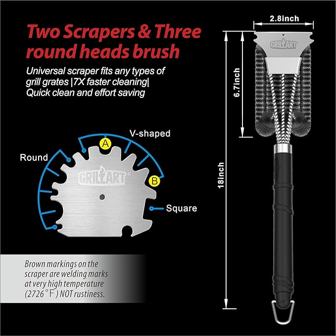 GRILLART Grill Brush and Scraper,18 Inch BBQ Grill Cleaning Brush Kit, Safe Wire Scrubber