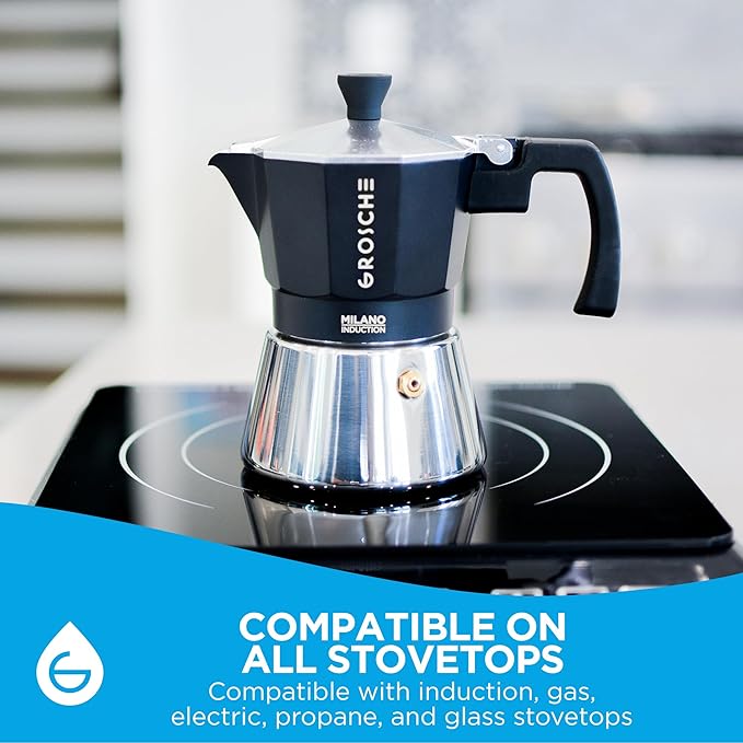 GROSCHE Milano Induction Stovetop Espresso Maker Moka Pot for Greca, Induction, Electric & Gas