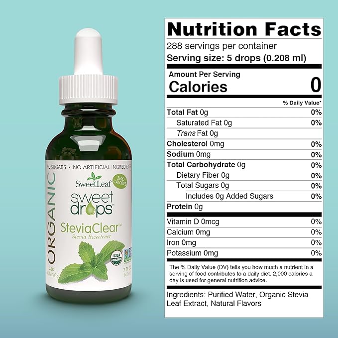 SweetLeaf Organic Sweet Drops- Flavored Stevia Liquid Sweetener, Stevia Extract, Zero Calorie