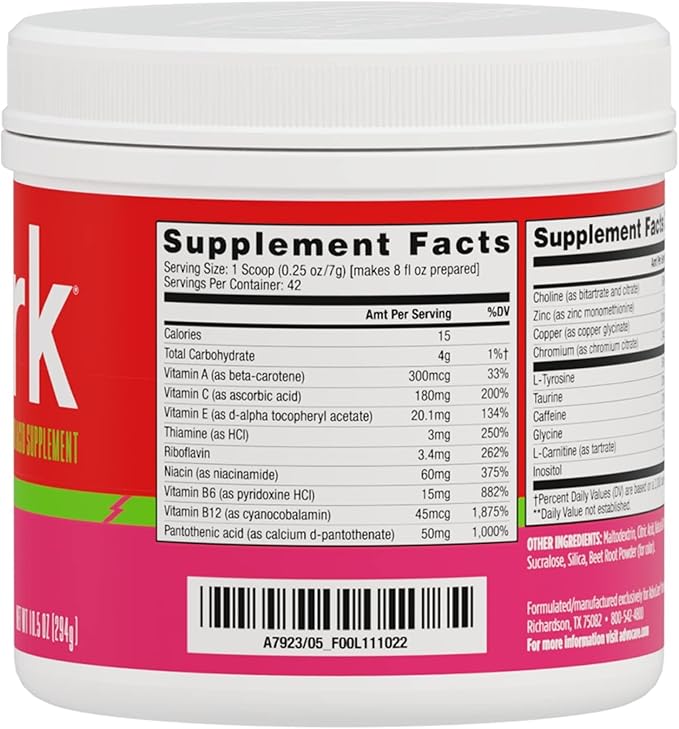 AdvoCare Spark Vitamin & Amino Acid Supplement - Focus & Energy Drink Powder Mix with Vitamin A
