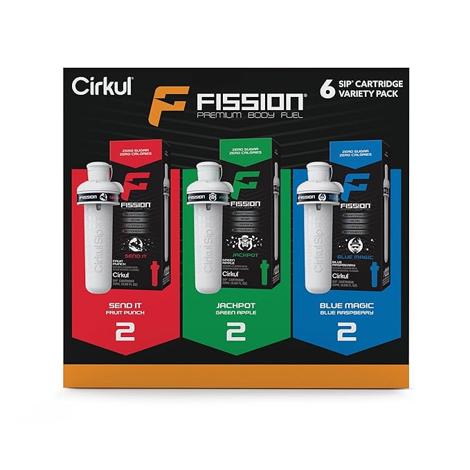Cirkul Fission Flavor Cartridge Variety Pack with Caffeine, 6-Pack (2 Send It, 2 Jackpot, 2 Blue