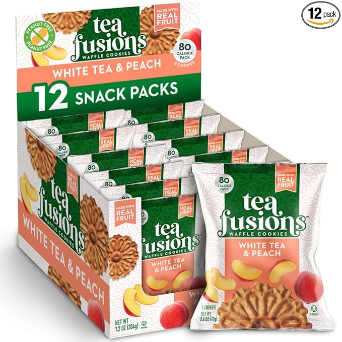 Reko Tea Fusions Waffle Cookies, White Tea & Peach - Individually Wrapped Single Serve Snack Packs