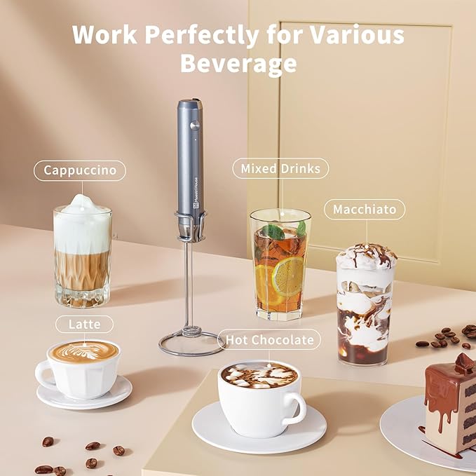 Maestri House Rechargeable Milk Frother with Stand, LunaFro Handheld Electric Foam Maker Waterproof