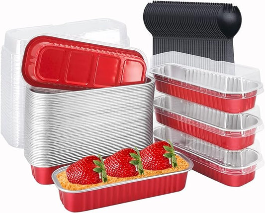 LNYZQUS Mini Baking Pans With Lids 50 Pack, 6.8oz Aluminum Foil Small Loaf Pans Tins