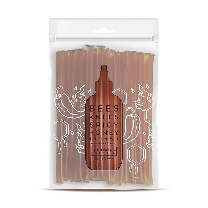 Bees Knees Spicy Raw Honey Sticks, 50 Count of Raw Honey Sticks for Tea, Made in the USA, Sweet