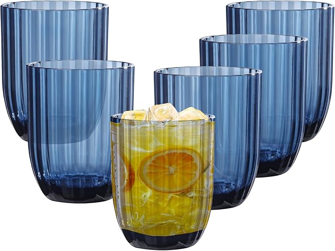 Acrylic Clear Highball Plastic Cups | Plastic Reusable Tumblers 15oz (Set of 6) | Stackable |